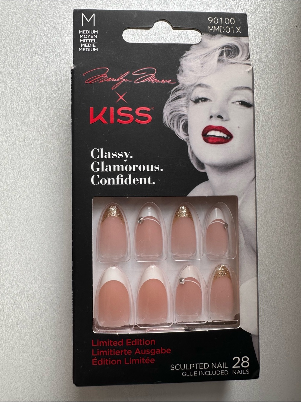 Marilyn Monroe x KISS Press-On Nails French Tip Gold 28 Nails